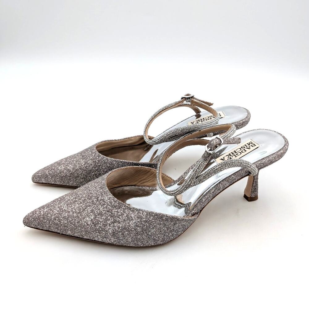 Badgley Mischka Kamilah Stiletto Heels Women's Silver Glitter Size US7.5 EU38
